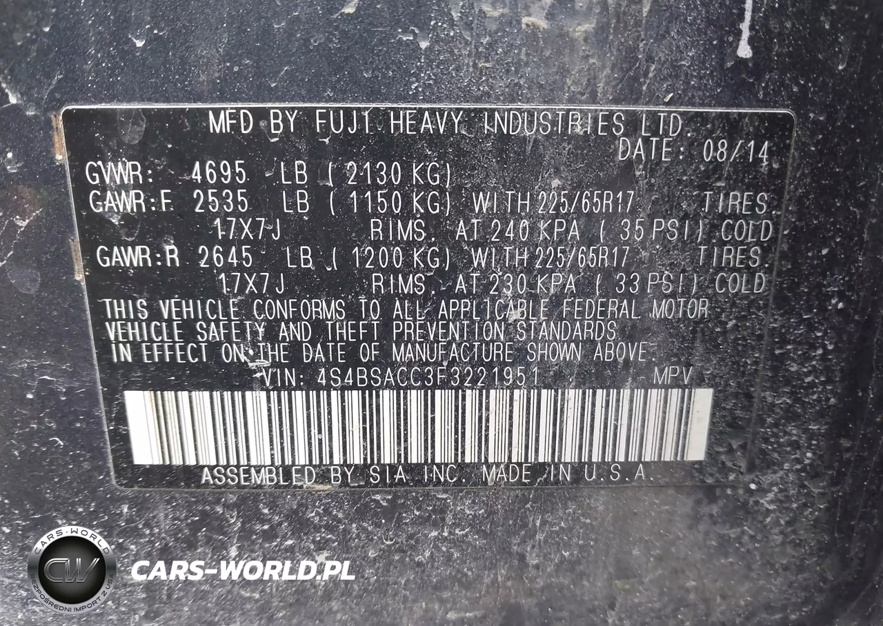 2015 Subaru Outback 2.5I Premium VIN:4S4BSACC3F3221951 - 9