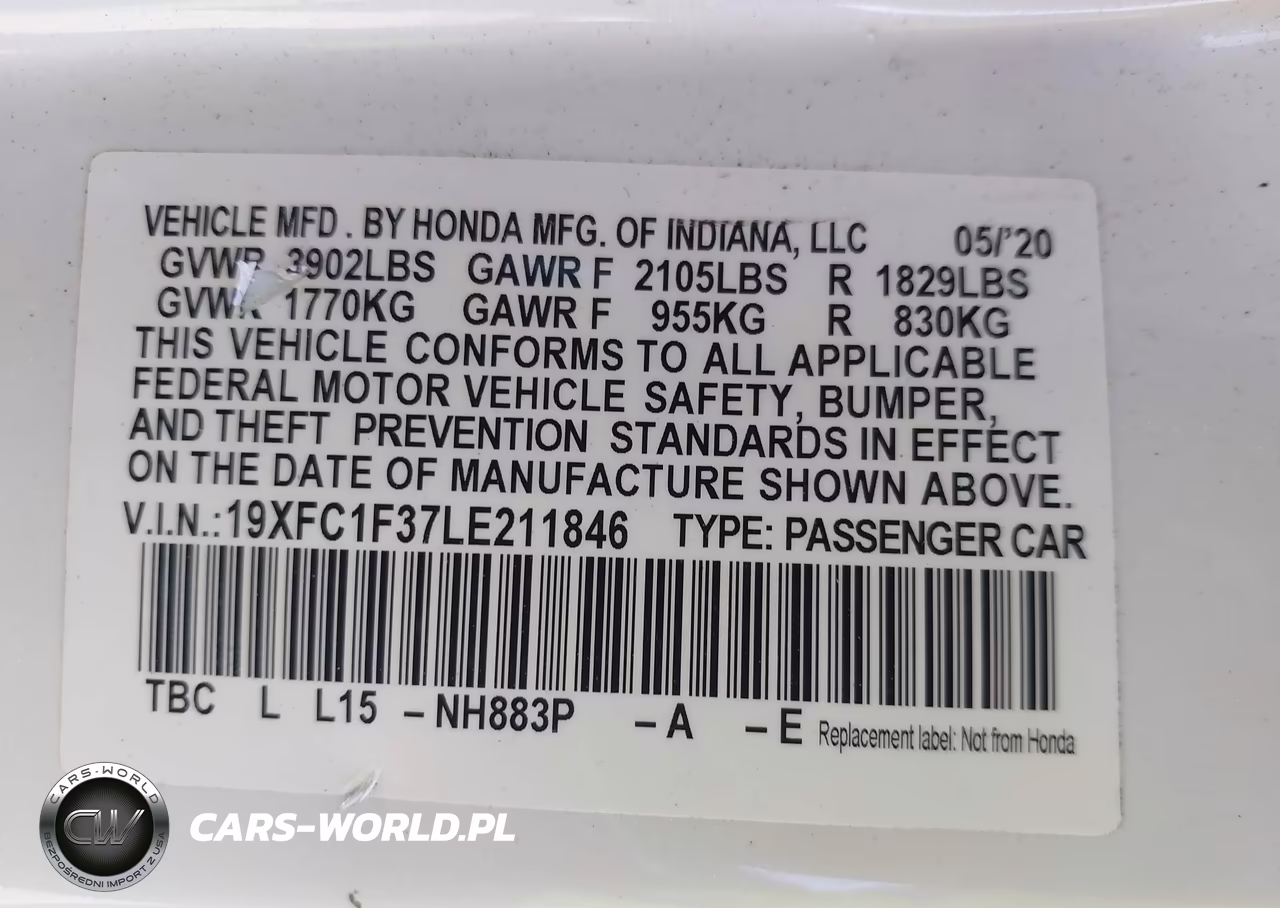 2020 Honda Civic Ex VIN:19XFC1F37LE211846 - 9