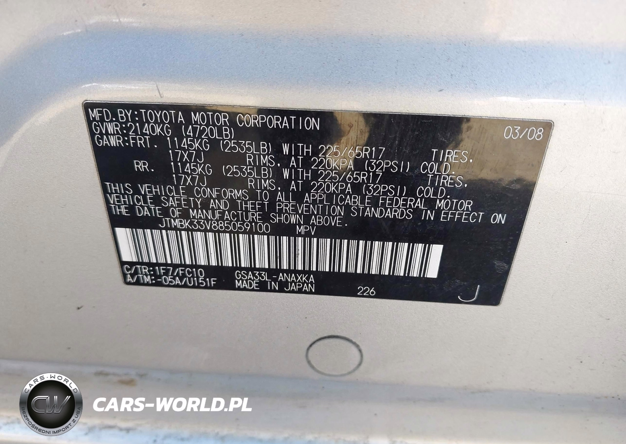 2008 Toyota Rav4 Base V6 VIN:JTMBK33V885059100 - 9