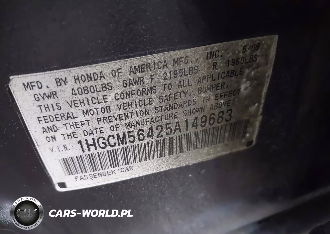 2005 Honda Accord 2.4 Lx VIN:1HGCM56425A149683 - 9