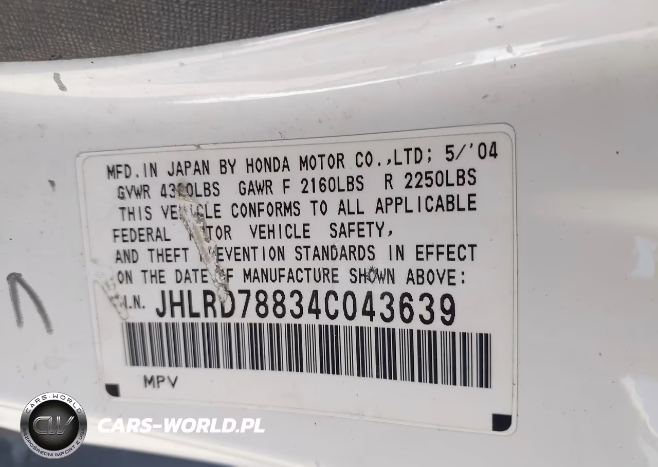 2004 Honda Cr-V Ex VIN:JHLRD78834C043639 - 9