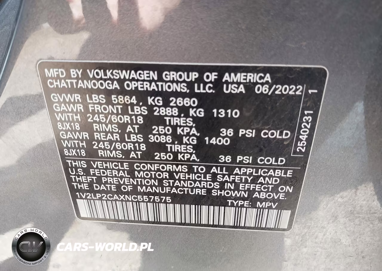 2022 Volkswagen Atlas 2.0T Se VIN:1V2LP2CAXNC557575 - 9
