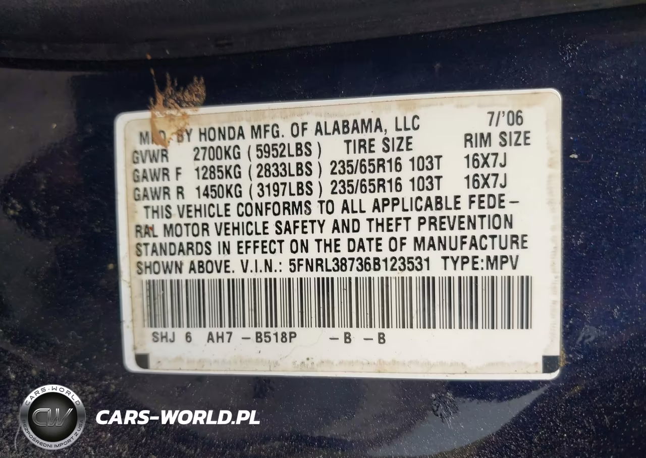 2006 Honda Odyssey Ex-L VIN:5FNRL38736B123531 - 9