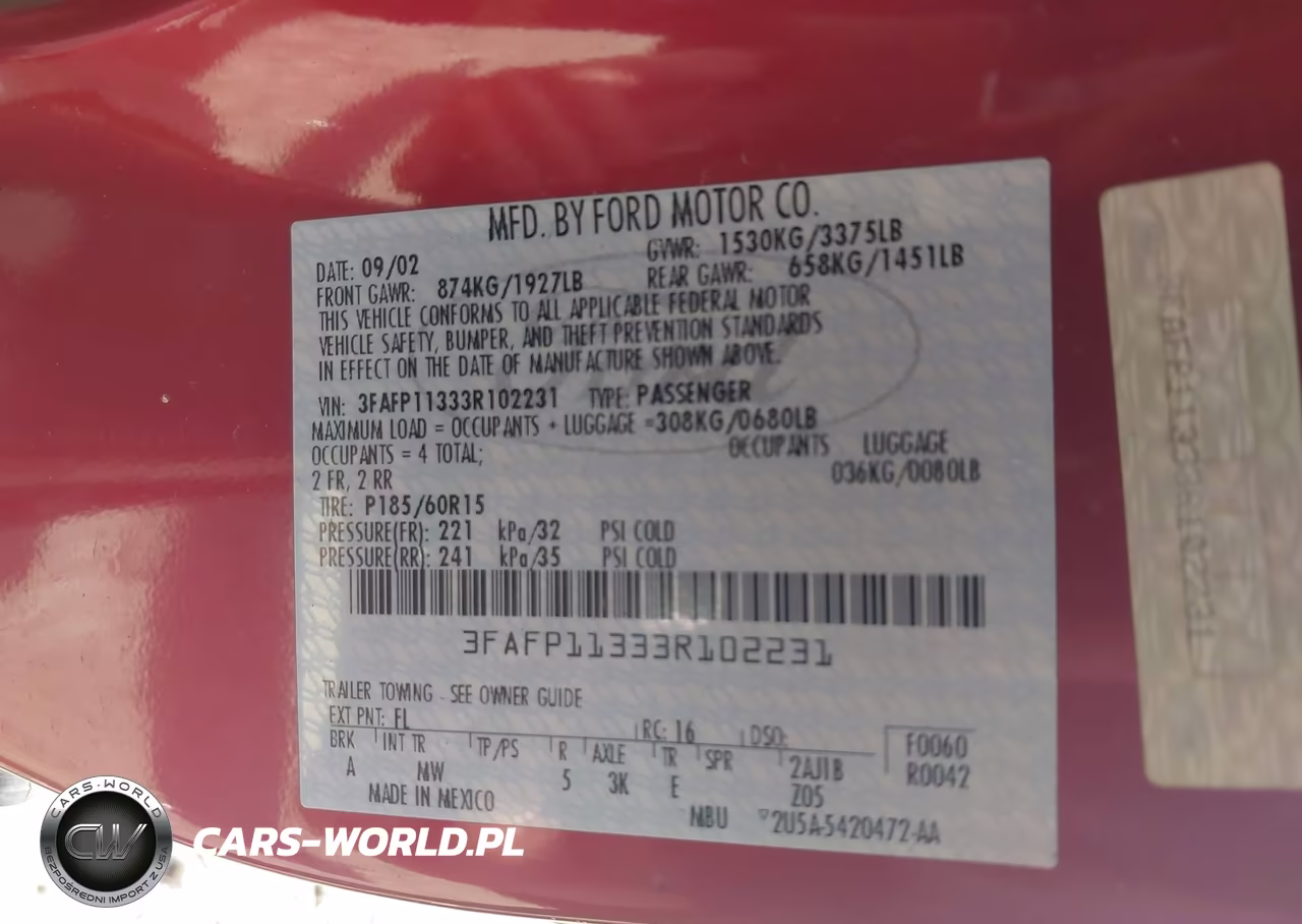 2003 Ford Zx2 VIN:3FAFP11333R102231 - 9
