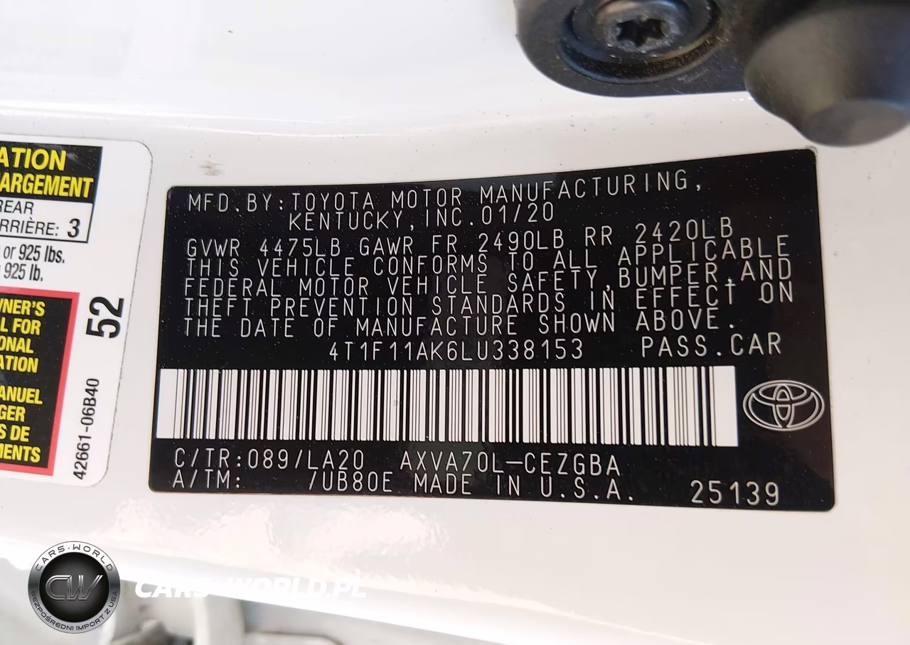 2020 Toyota Camry Xle VIN:4T1F11AK6LU338153 - 9