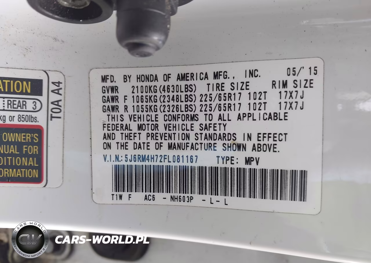 2015 Honda Cr-V Ex-L VIN:5J6RM4H72FL081167 - 9