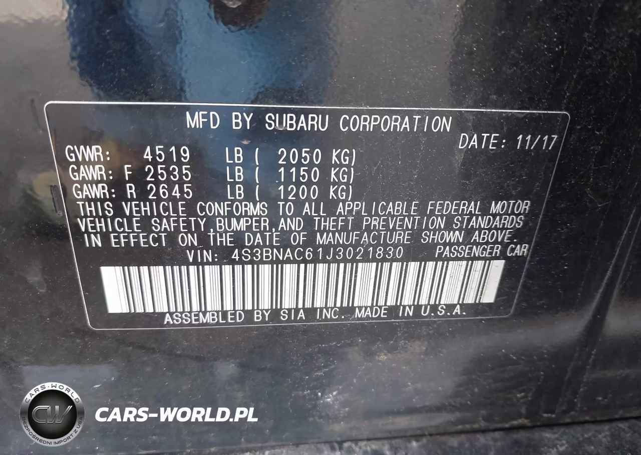 2018 Subaru Legacy 2.5I Premium VIN:4S3BNAC61J3021830 - 9