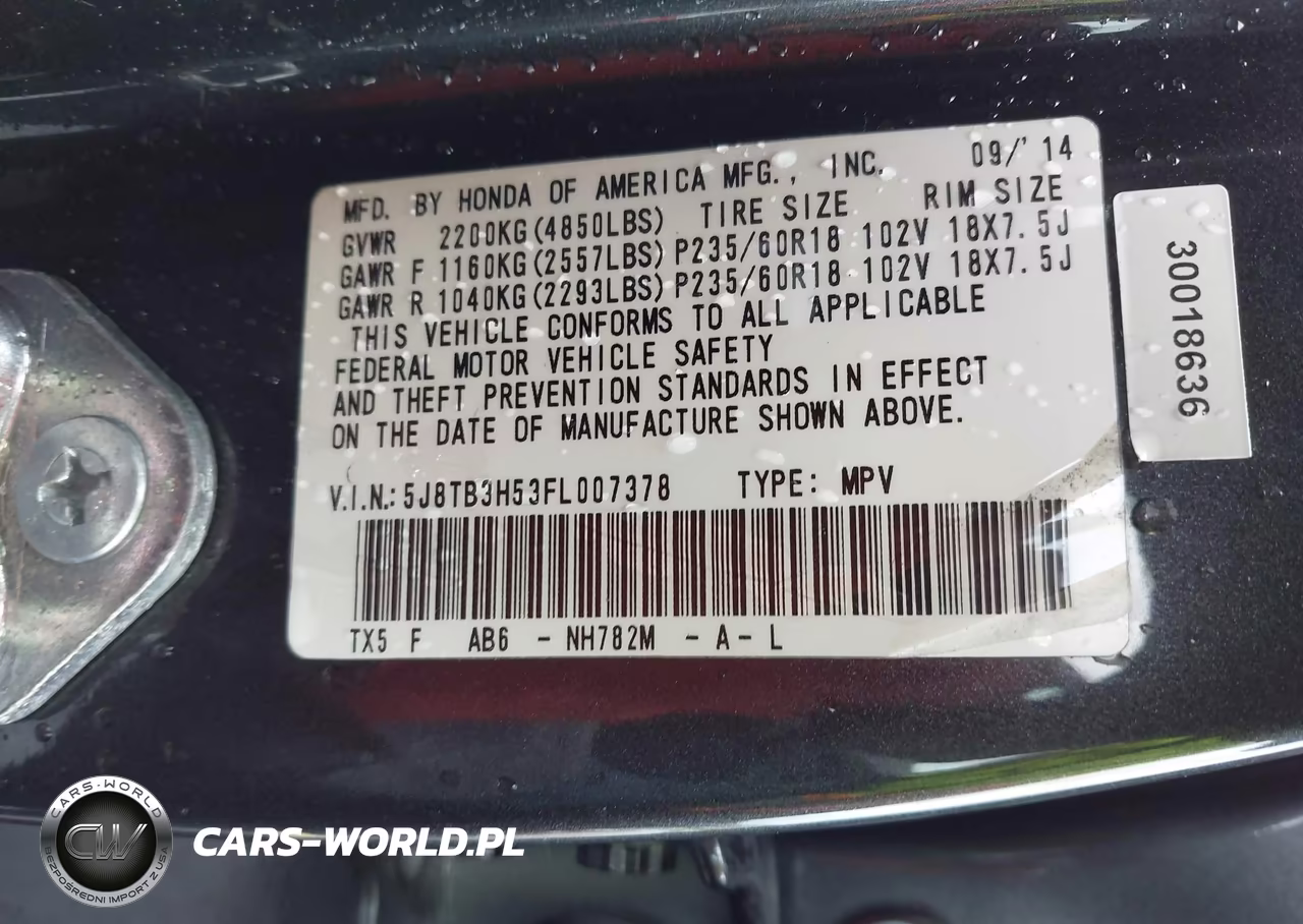 2015 Acura Rdx VIN:5J8TB3H53FL007378 - 9