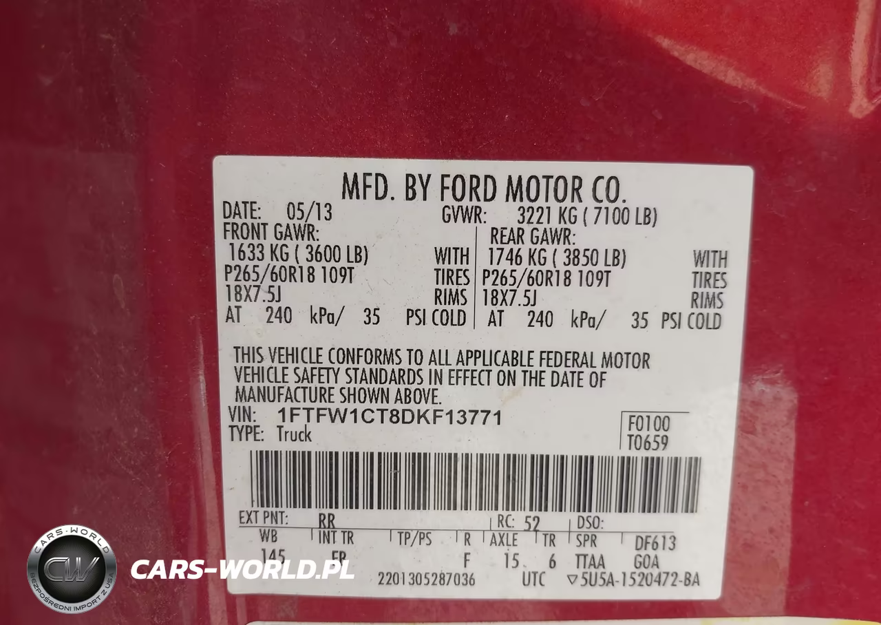2013 Ford F-150 Lariat VIN:1FTFW1CT8DKF13771 - 9