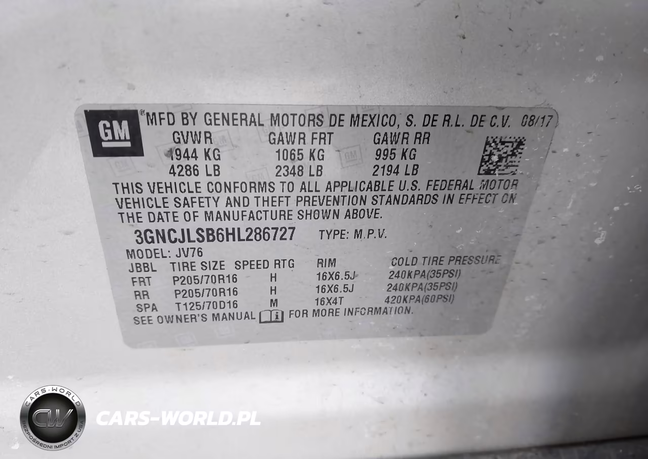 2017 Chevrolet Trax Lt VIN:3GNCJLSB6HL286727 - 9