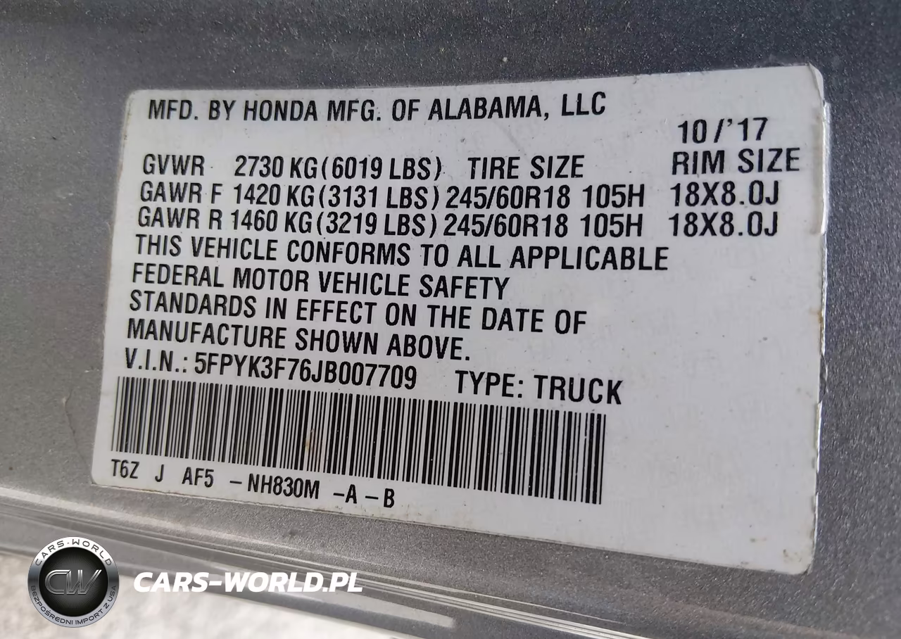 2018 Honda Ridgeline Rtl-E VIN:5FPYK3F76JB007709 - 9