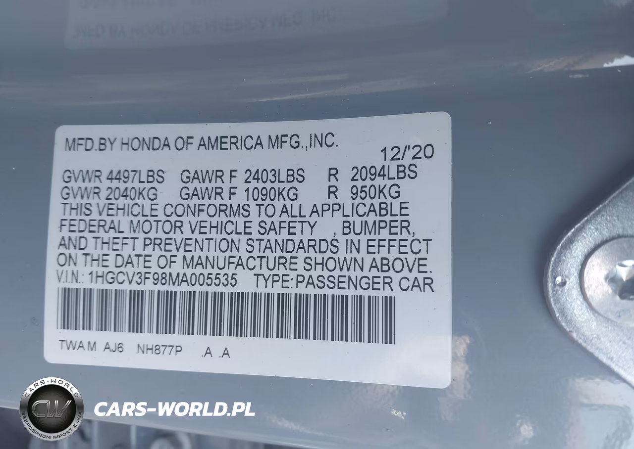 2021 Honda Accord Hybrid Touring VIN:1HGCV3F98MA005535 - 9
