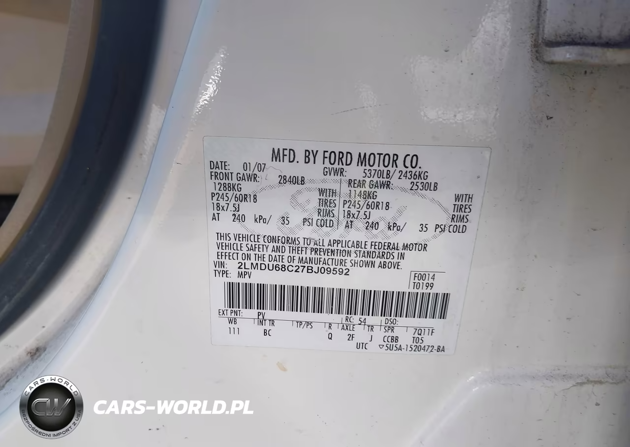 2007 Lincoln Mkx VIN:2LMDU68C27BJ09592 - 9