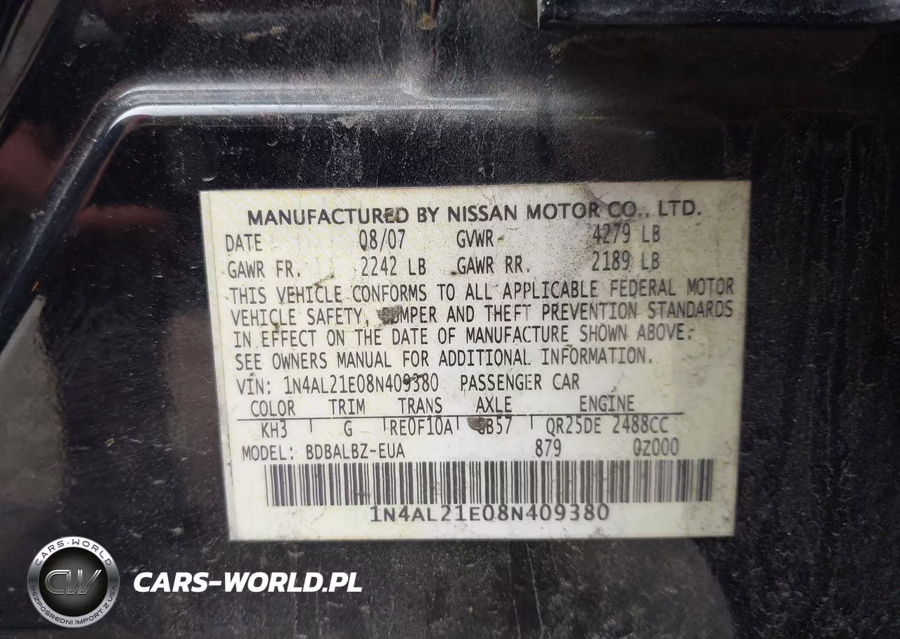 2008 Nissan Altima 2.5 S VIN:1N4AL21E08N409380 - 9