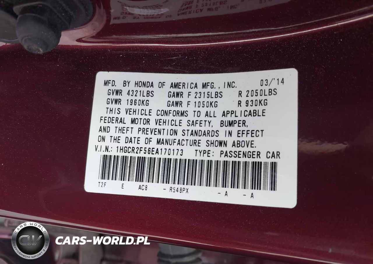 2014 Honda Accord Sport VIN:1HGCR2F56EA170173 - 9