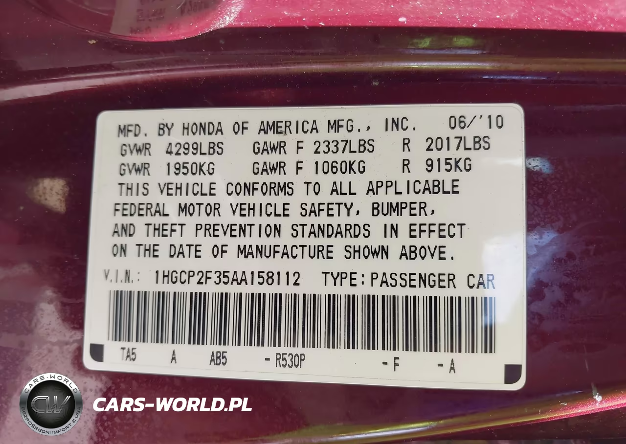 2010 Honda Accord 2.4 Lx VIN:1HGCP2F35AA158112 - 9