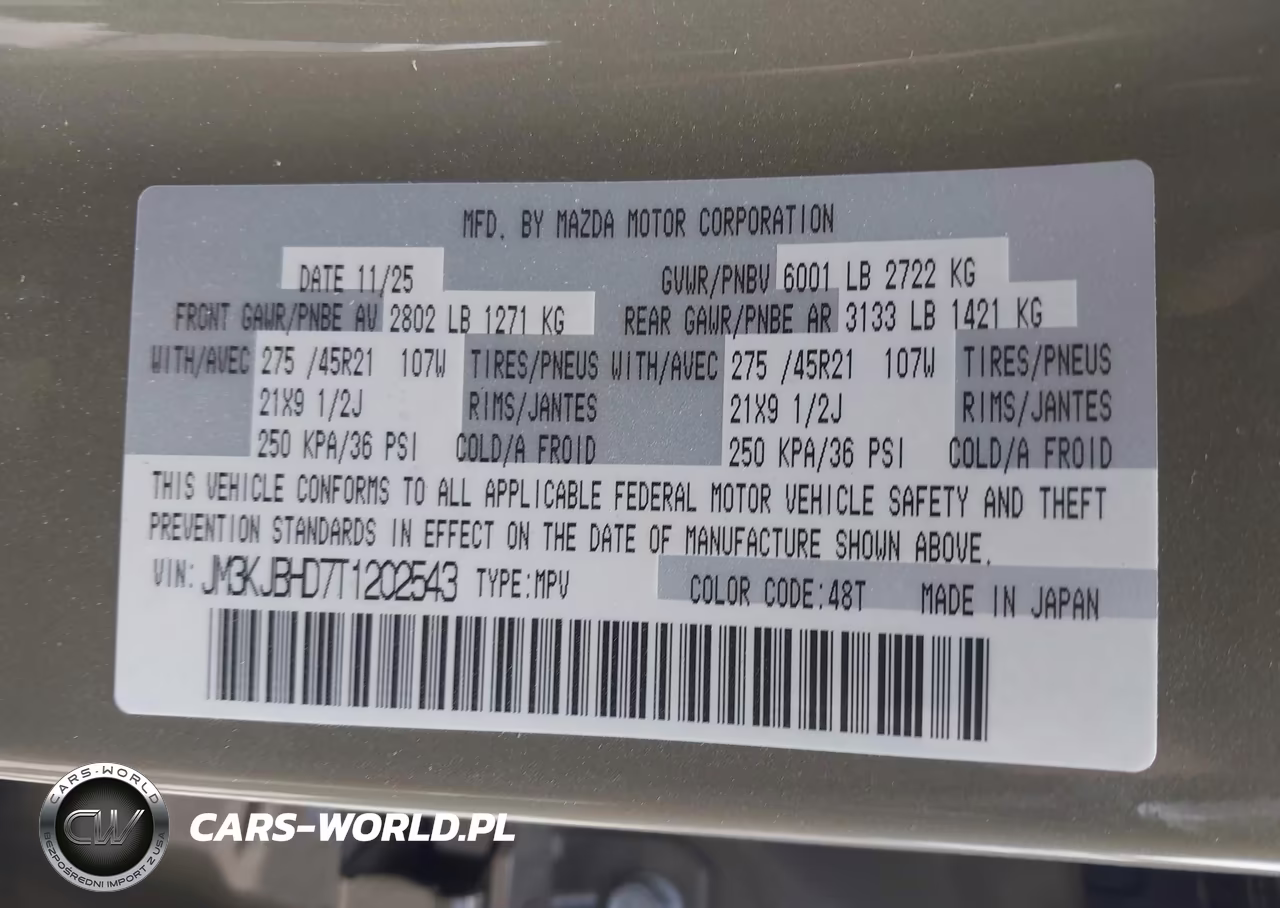 2026 Mazda Cx-70 3.3 Turbo Preferred VIN:JM3KJBHD7T1202543 - 9