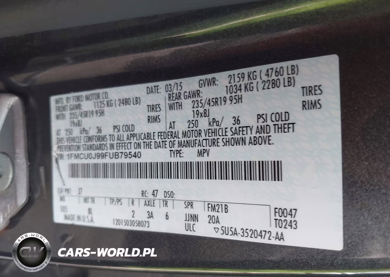 2015 Ford Escape Titanium VIN:1FMCU0J99FUB79540 - 9