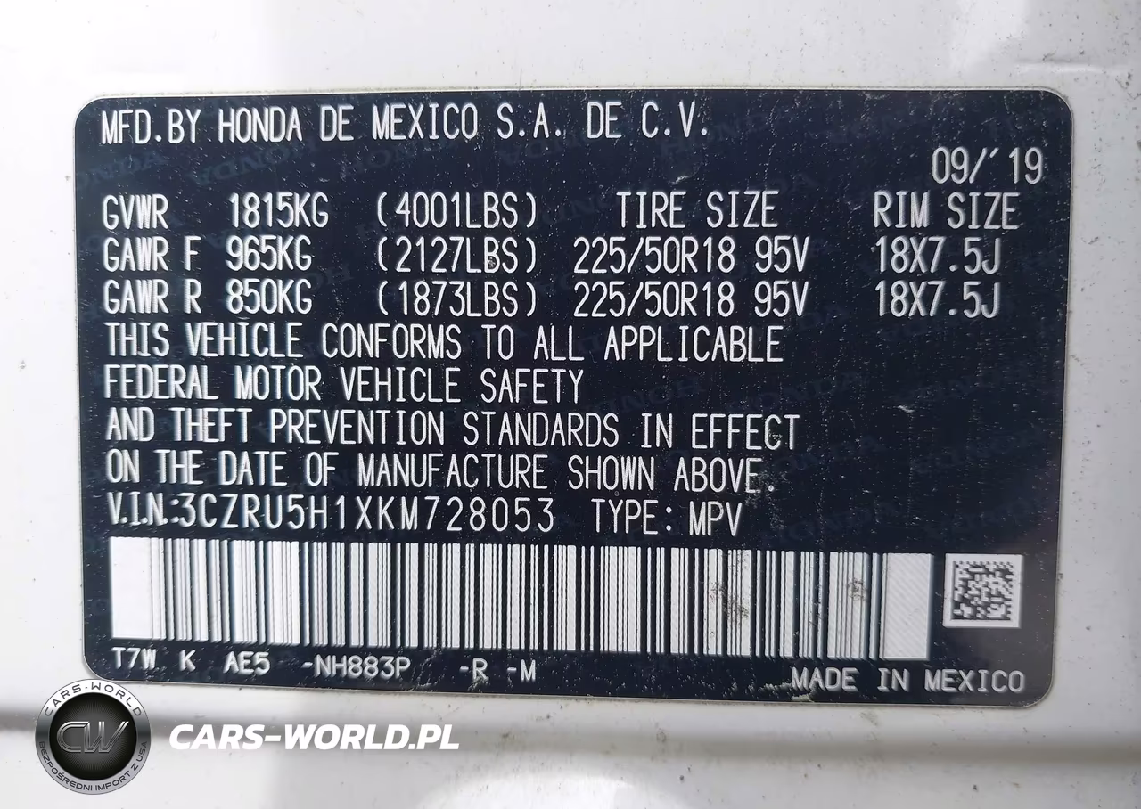 2019 Honda Hr-V Sport VIN:3CZRU5H1XKM728053 - 9