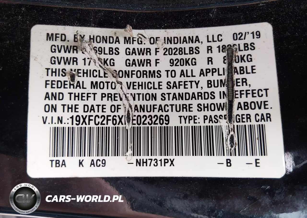 2019 Honda Civic Lx VIN:19XFC2F6XKE023269 - 9