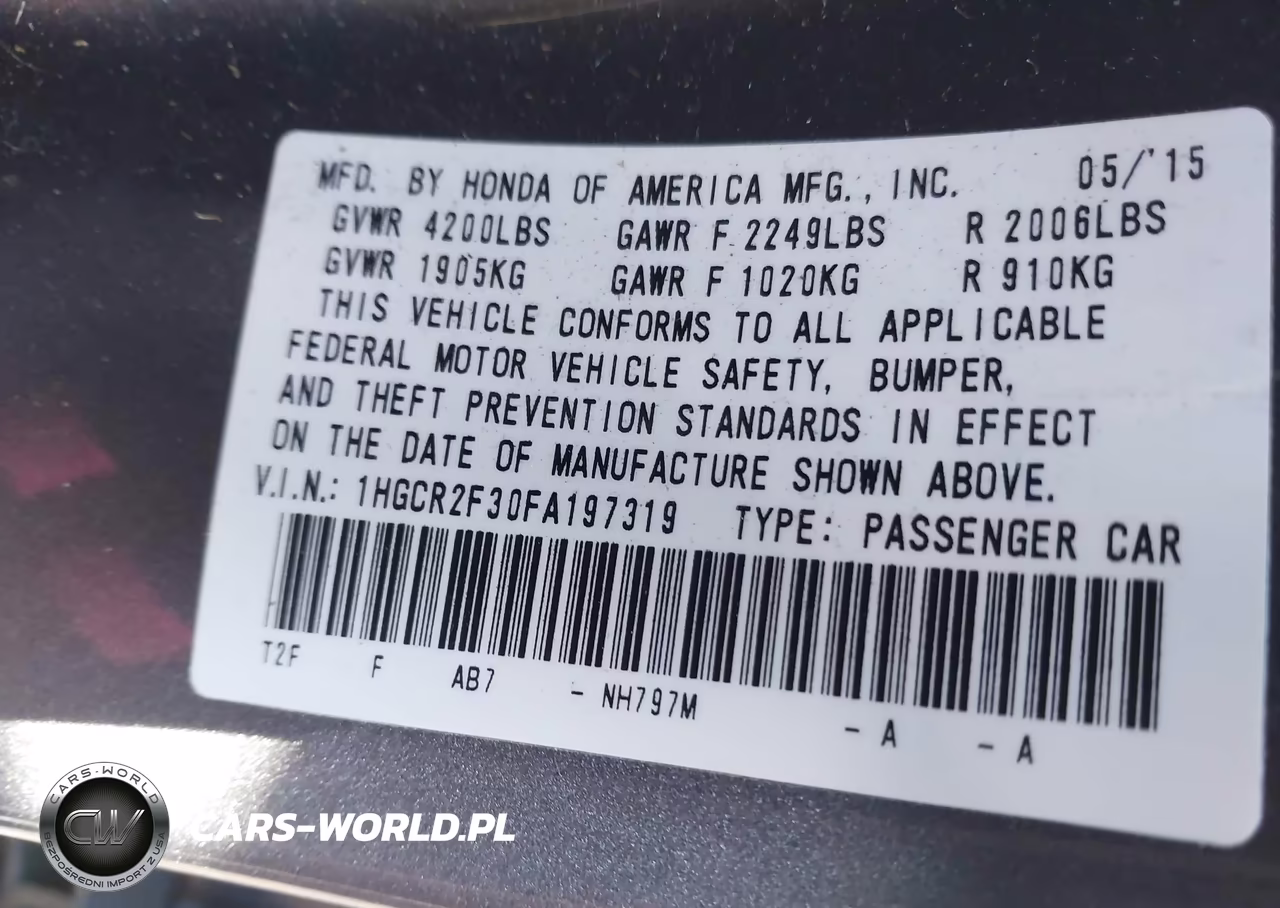 2015 Honda Accord Lx VIN:1HGCR2F30FA197319 - 9