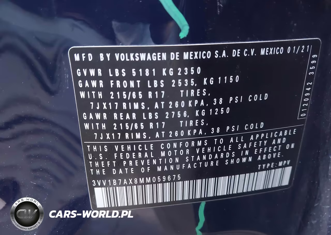 2021 Volkswagen Tiguan 2.0T S VIN:3VV1B7AX8MM059675 - 9