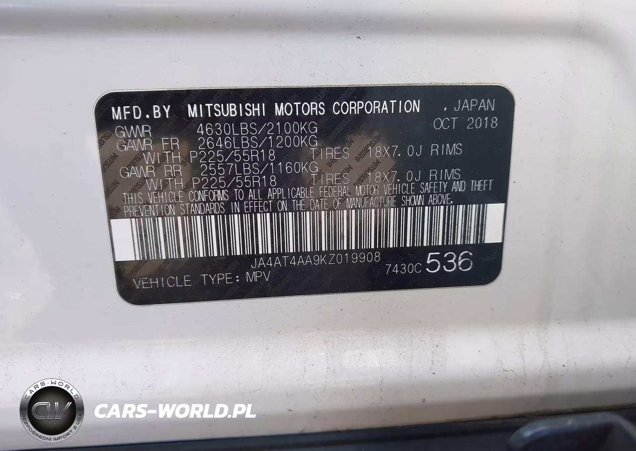 2019 Mitsubishi Eclipse Cross Le VIN:JA4AT4AA9KZ019908 - 9