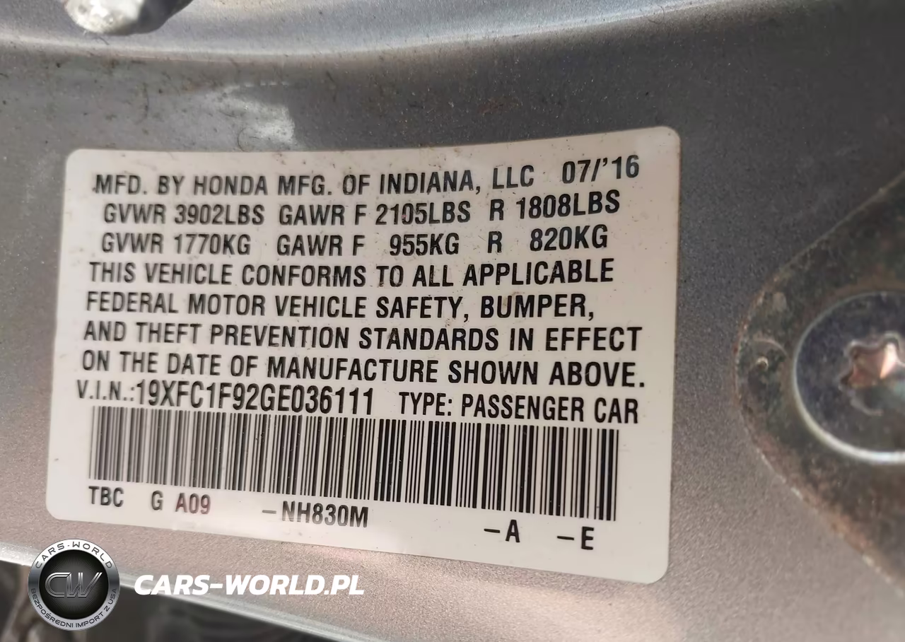 2016 Honda Civic Touring VIN:19XFC1F92GE036111 - 9