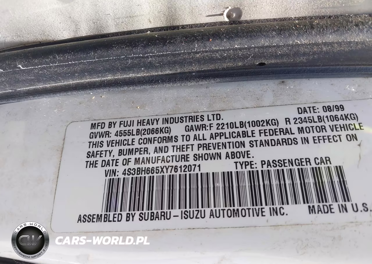 2000 Subaru Outback VIN:4S3BH665XY7612071 - 9