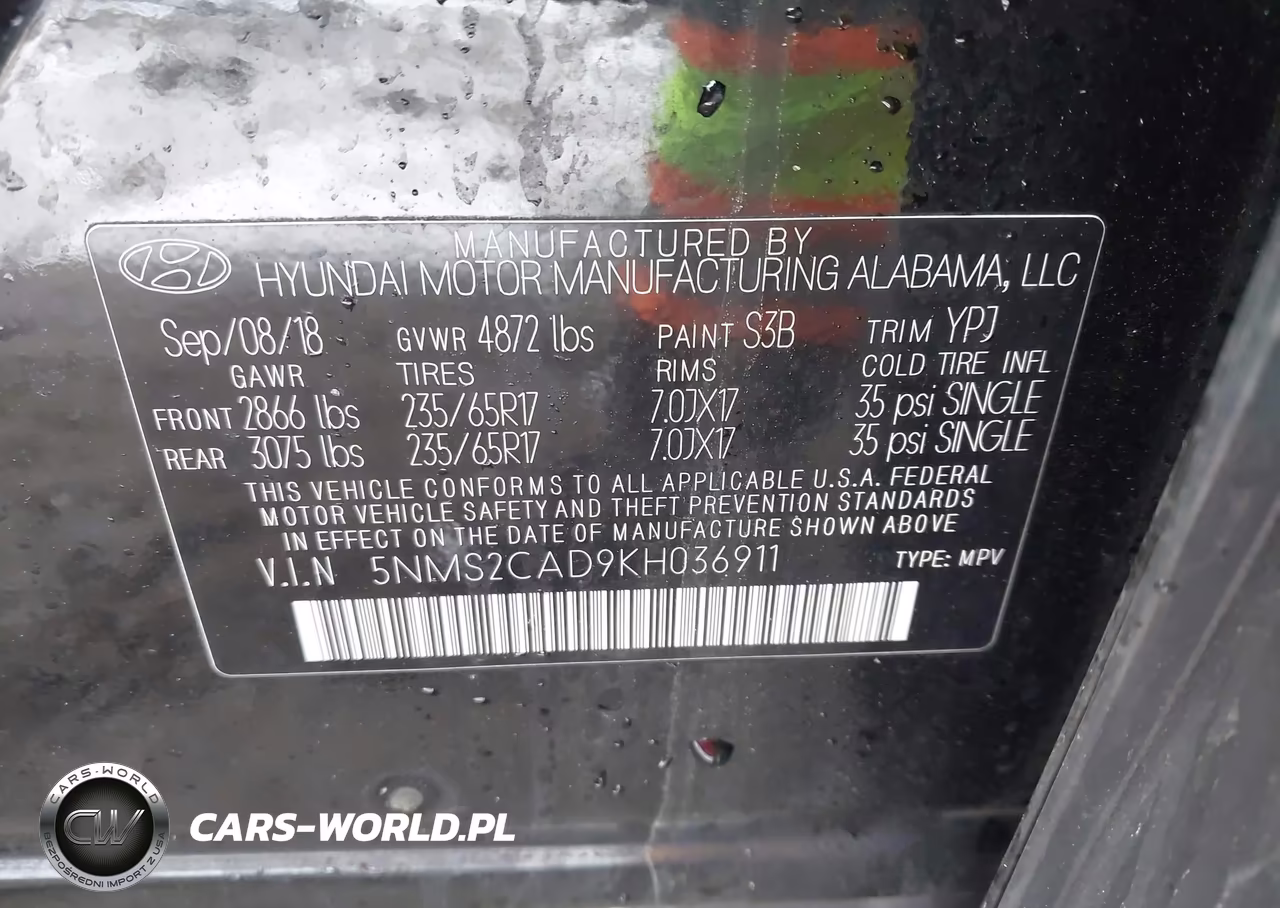 2019 Hyundai Santa Fe Se VIN:5NMS2CAD9KH036911 - 9