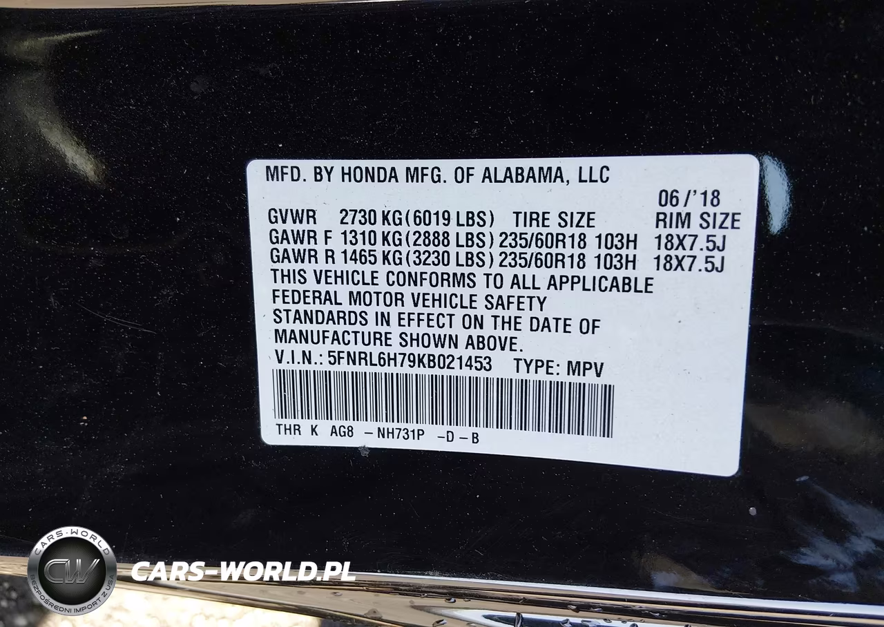 2019 Honda Odyssey Ex-L VIN:5FNRL6H79KB021453 - 9