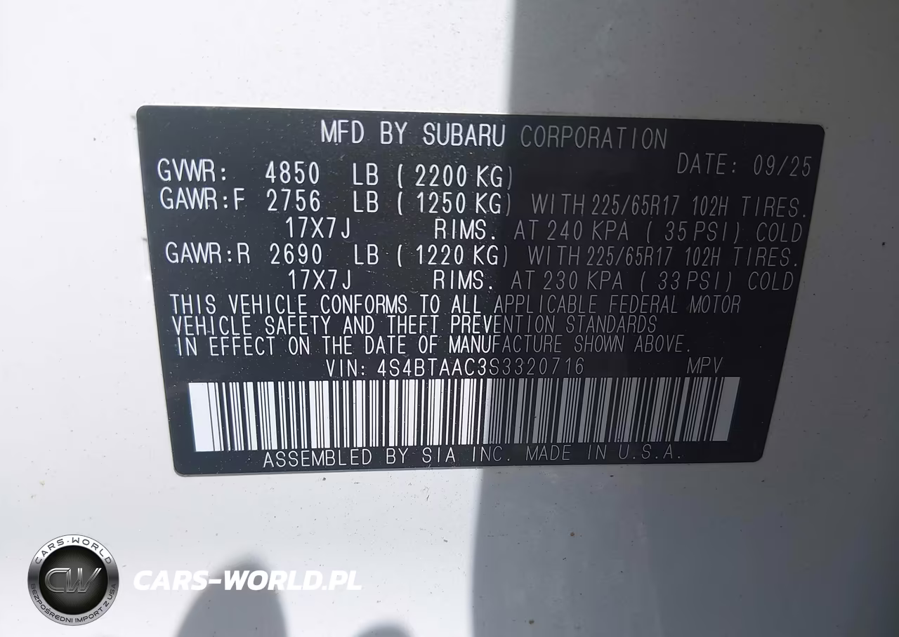 2025 Subaru Outback VIN:4S4BTAAC3S3320716 - 9