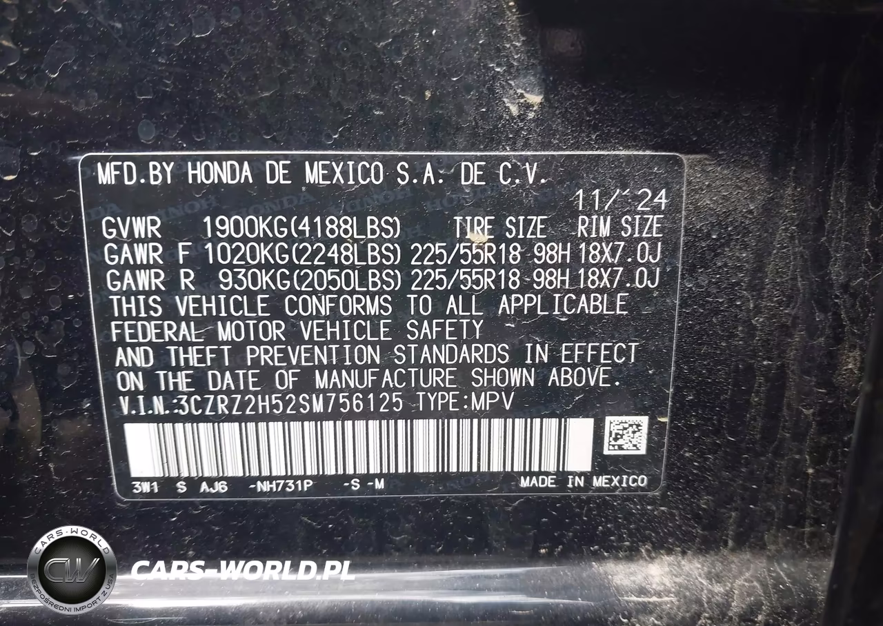 2025 Honda Hr-V Awd Sport VIN:3CZRZ2H52SM756125 - 9
