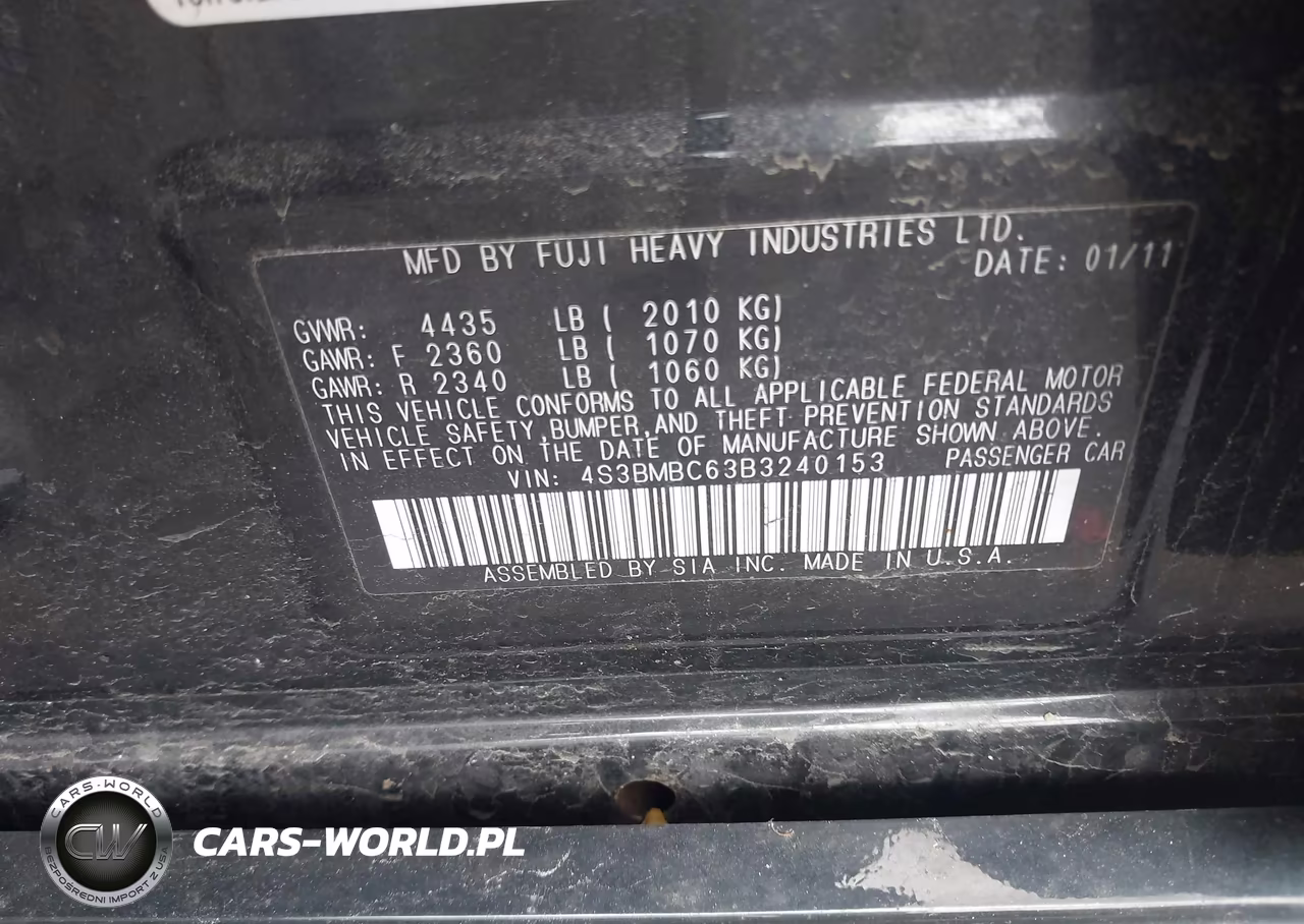 2011 Subaru Legacy 2.5I Prem Awp VIN:4S3BMBC63B3240153 - 9