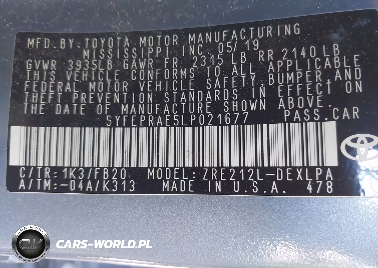 2020 Toyota Corolla Le VIN:5YFEPRAE5LP021677 - 9