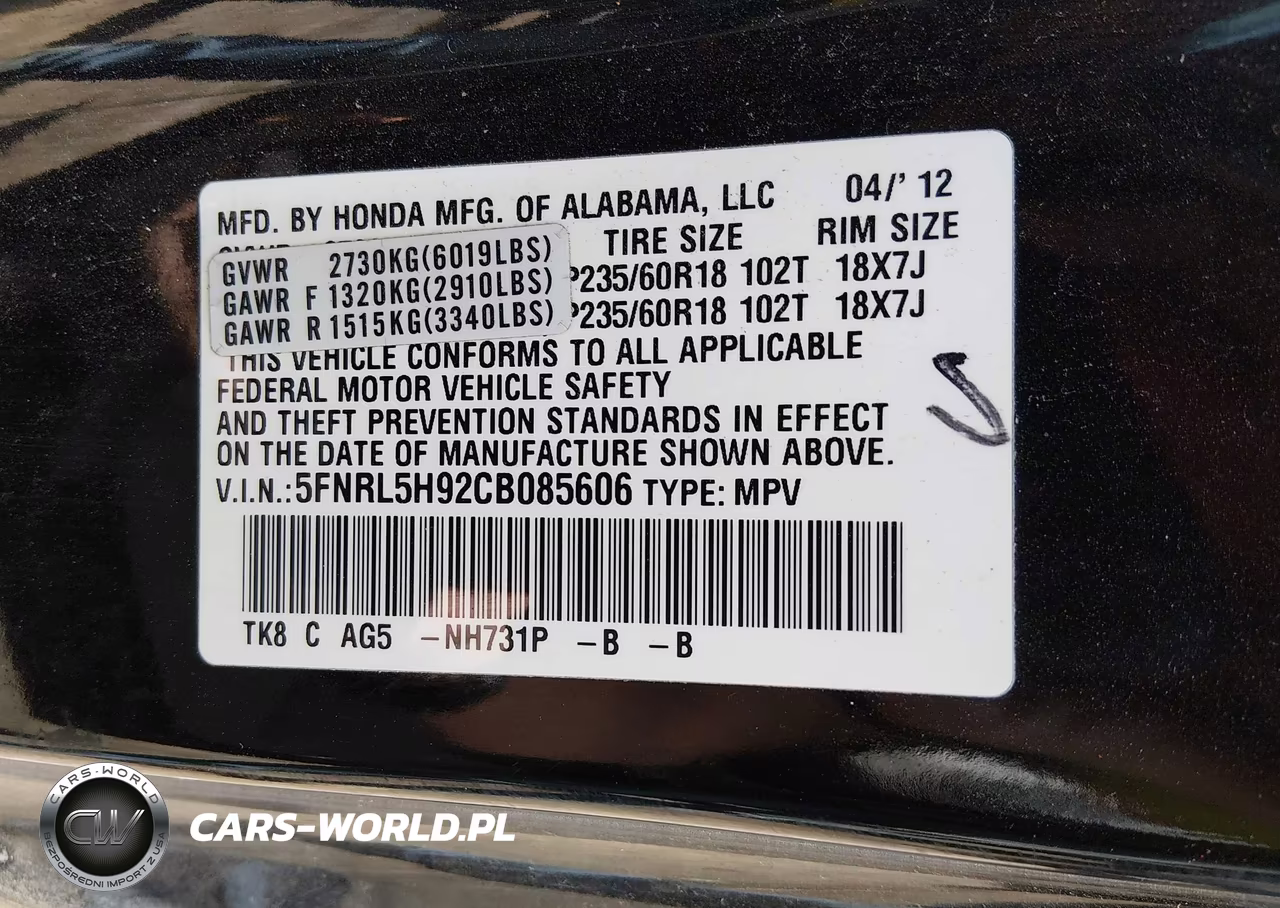 2012 Honda Odyssey Touring-Touring Elite VIN:5FNRL5H92CB085606 - 9