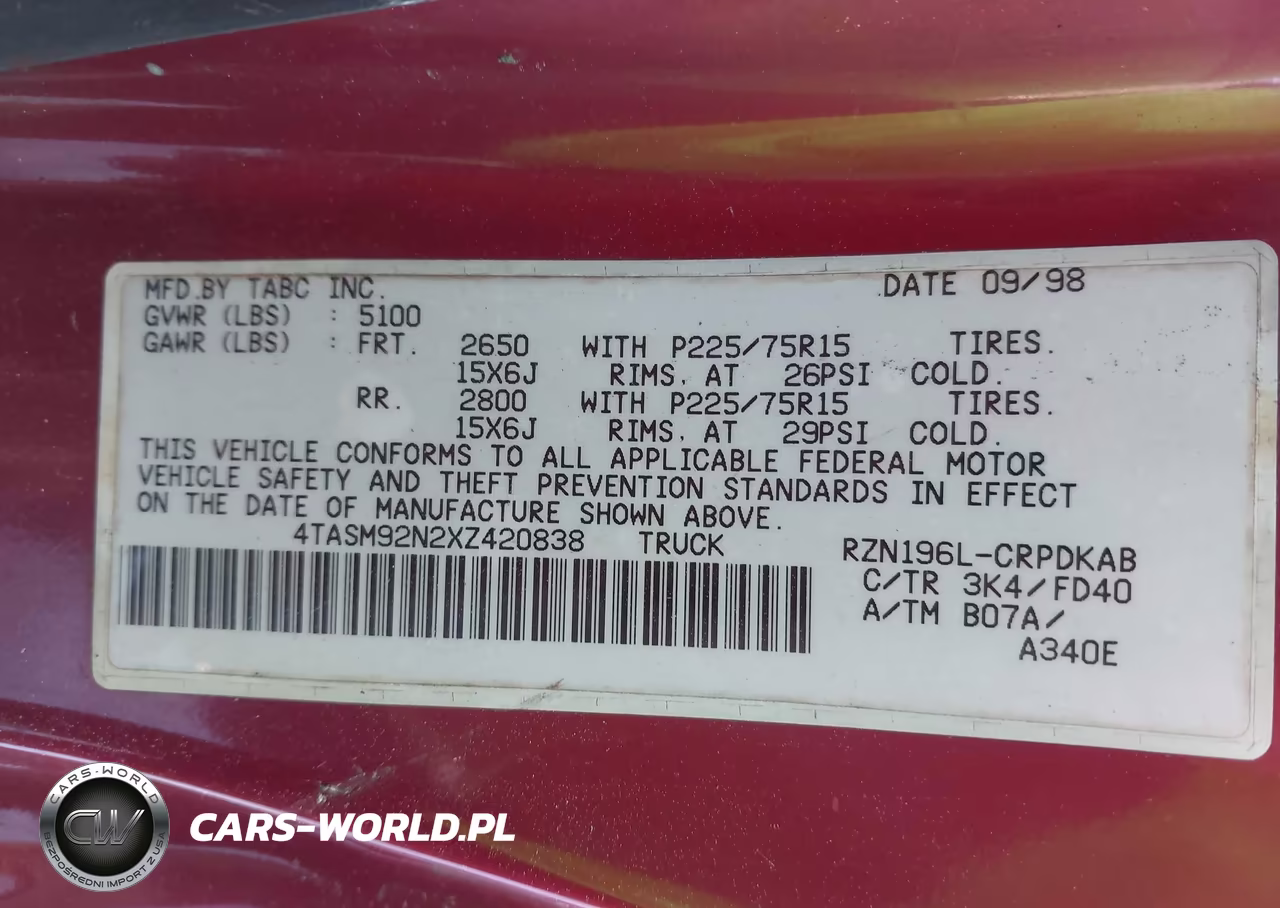 1999 Toyota Tacoma Prerunner VIN:4TASM92N2XZ420838 - 9