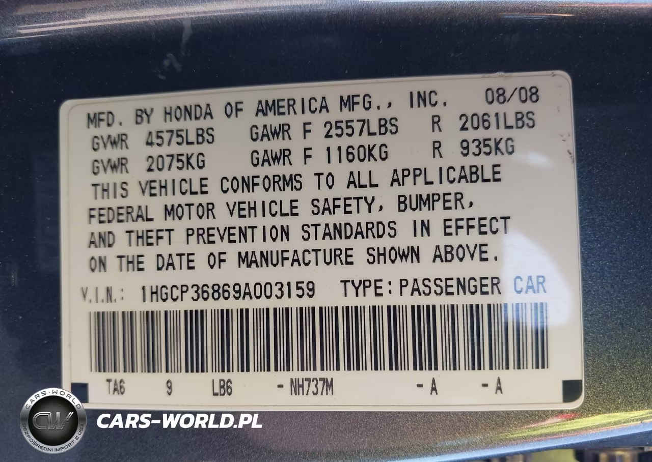 2009 Honda Accord 3.5 Ex-L VIN:1HGCP36869A003159 - 9