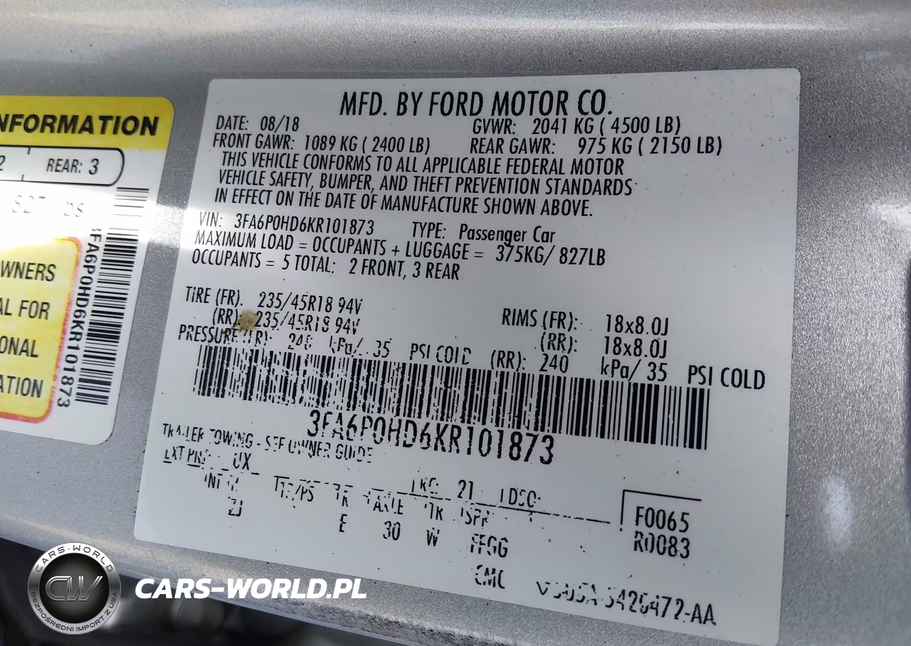 2019 Ford Fusion Se VIN:3FA6P0HD6KR101873 - 9