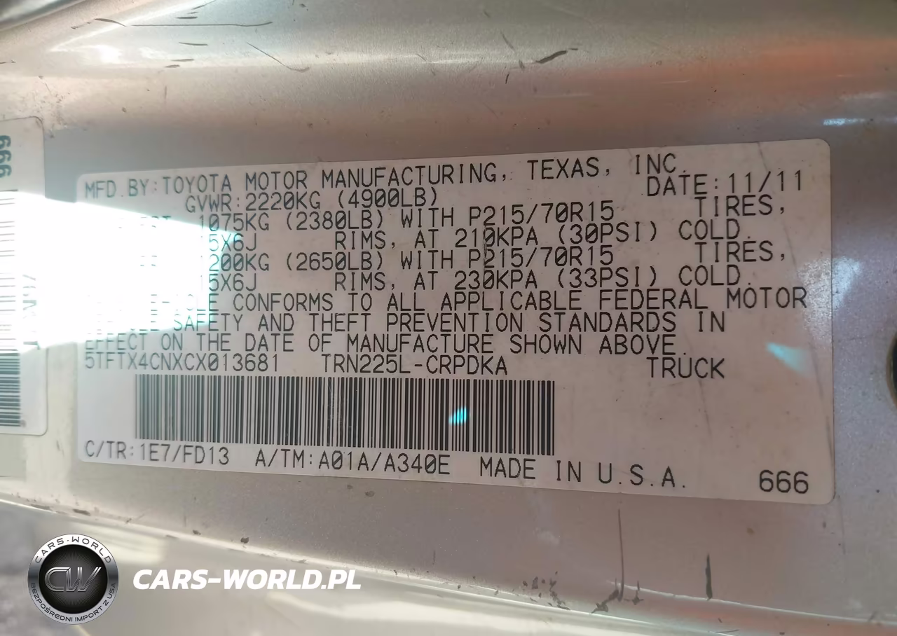 2012 Toyota Tacoma VIN:5TFTX4CNXCX013681 - 9