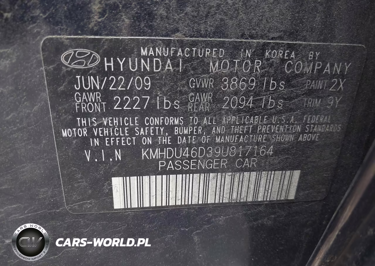 2009 Hyundai Elantra Gls VIN:KMHDU46D39U817164 - 9