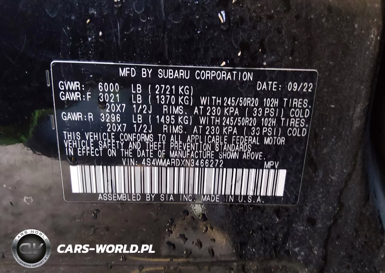 2022 Subaru Ascent Touring VIN:4S4WMARDXN3466272 - 9