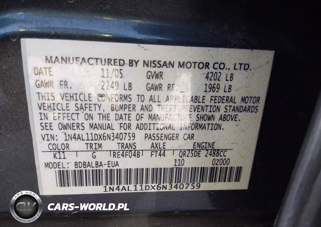 2006 Nissan Altima 2.5 S VIN:1N4AL11DX6N340759 - 9