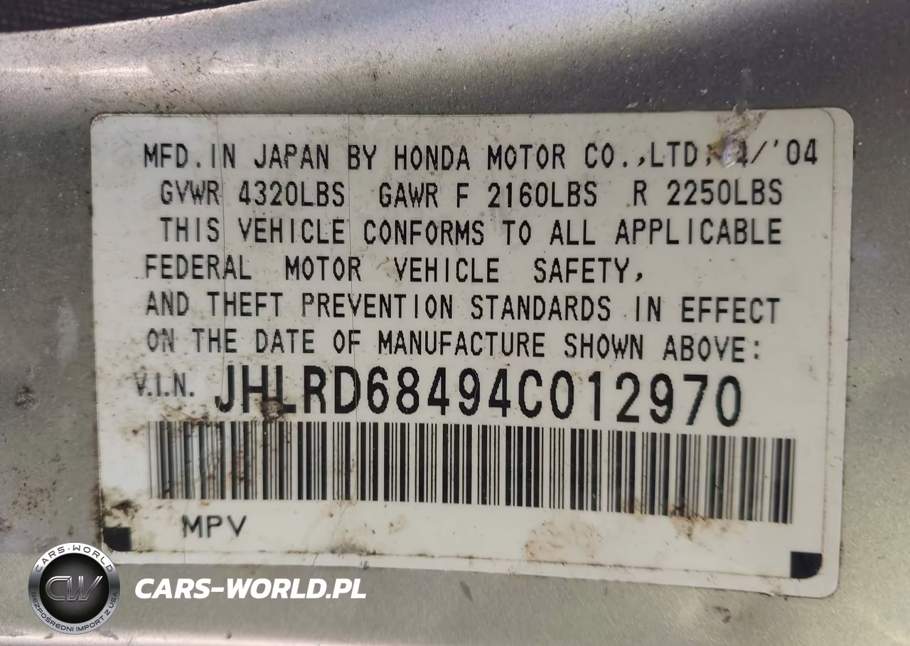 2004 Honda Cr-V Lx VIN:JHLRD68494C012970 - 9