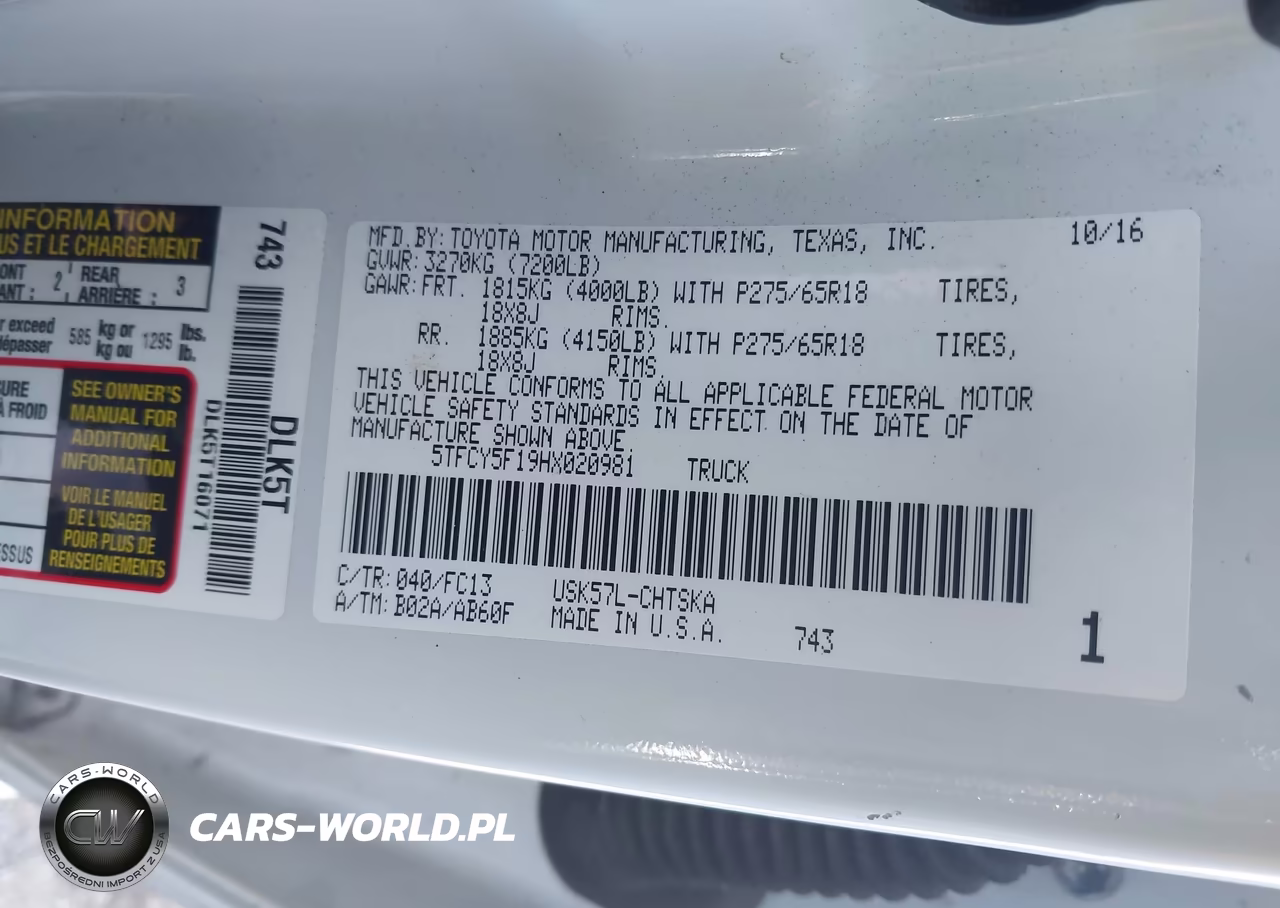 2017 Toyota Tundra Sr5 5.7L V8 VIN:5TFCY5F19HX020981 - 9
