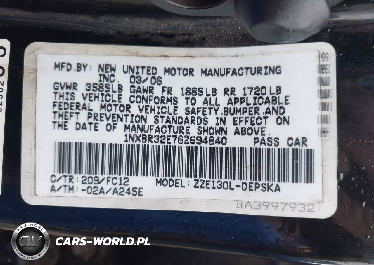 2006 Toyota Corolla S VIN:1NXBR32E76Z694840 - 9