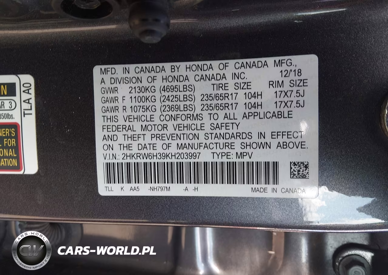 2019 Honda Cr-V Lx VIN:2HKRW6H39KH203997 - 9
