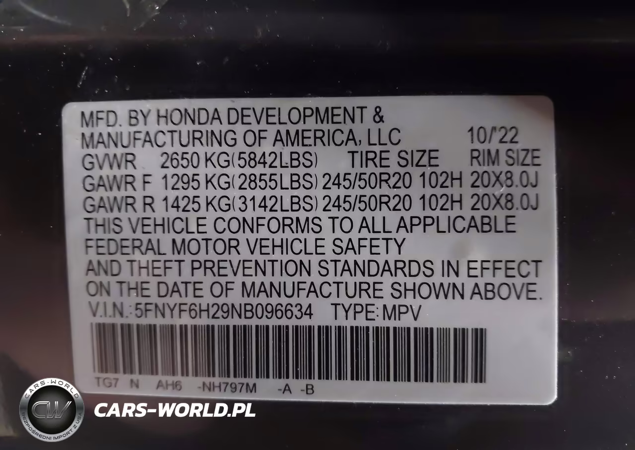 2022 Honda Pilot Awd Special Edition VIN:5FNYF6H29NB096634 - 9