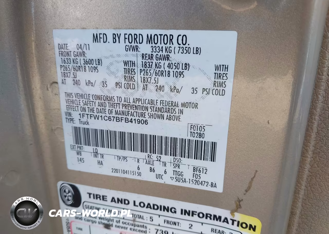 2011 Ford F-150 Lariat VIN:1FTFW1C67BFB41906 - 9