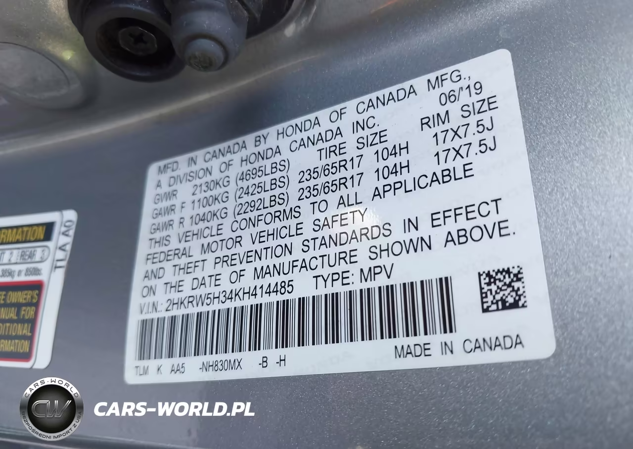 2019 Honda Cr-V Lx VIN:2HKRW5H34KH414485 - 9